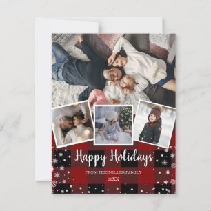Red plaid snowflakes multi photo collage Holiday Card