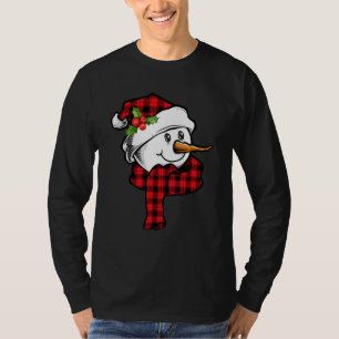 Red Plaid Snowman Face   Xmas T-Shirt