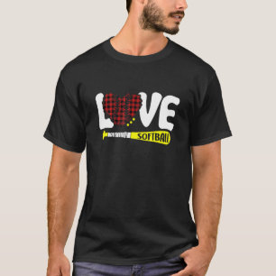 Red Plaid Softball Graphic Love Saying Text Softba T-Shirt