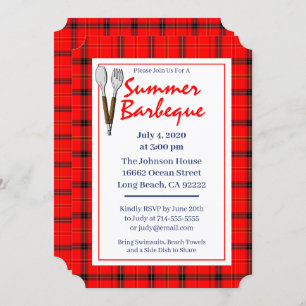 Red Plaid Summer BBQ Invitation