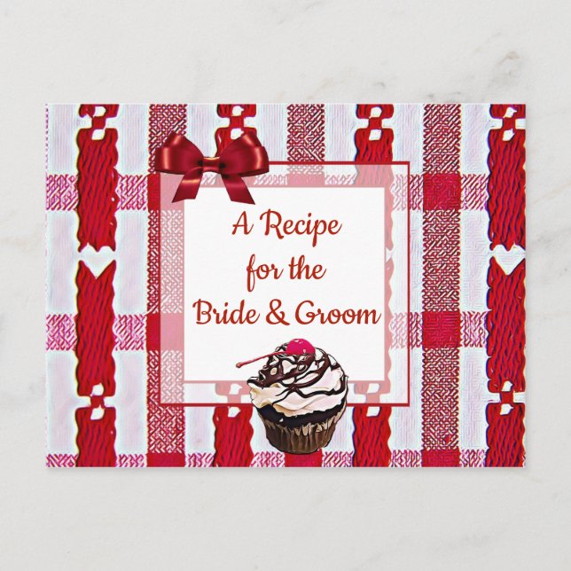 Red Plaid Tablecloth Wedding Recipe Card (Front)
