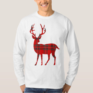 Red Plaid Tartan Christmas Deer T-Shirt