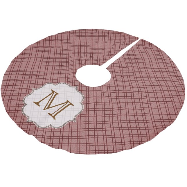 Red Plaid Tartan Monogram Initial Tree Skirt (Angled)