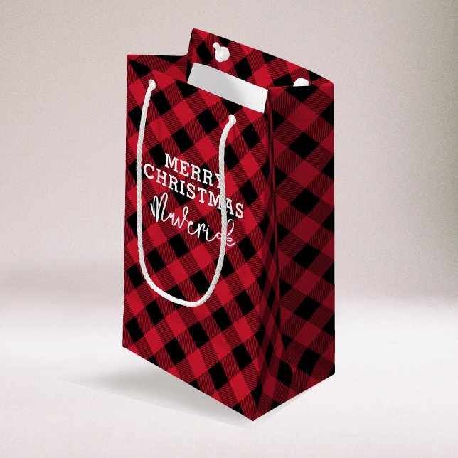 Red Plaid Tartan Name Christmas Small Gift Bag (Creator Uploaded)
