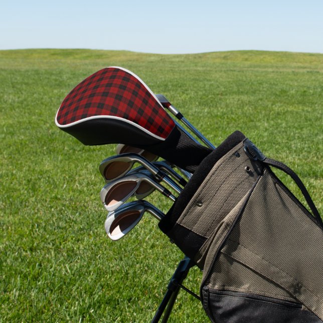 RED PLAID TARTAN PATTERN GOLF HEAD COVER (In Situ)