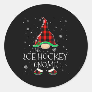 Red Plaid The Ice Hockey Gnome Family Christmas Pa Classic Round Sticker