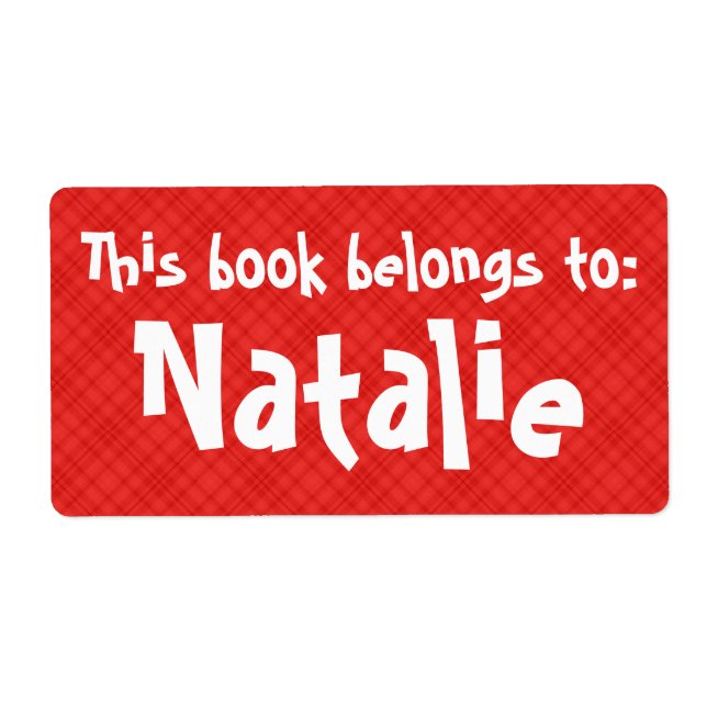 Red Plaid "This Book Belongs To" Label (Front)