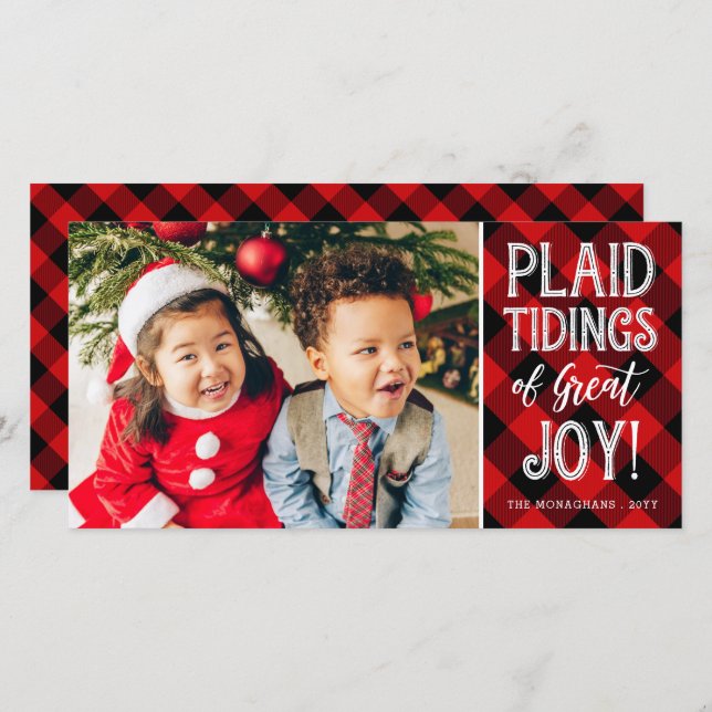 Red Plaid Tidings One Photo Holiday (Front/Back)