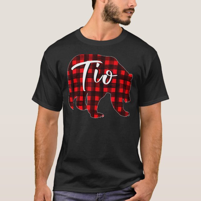 Red Plaid Tio Bear Matching Family Christmas pajam T-Shirt (Front)