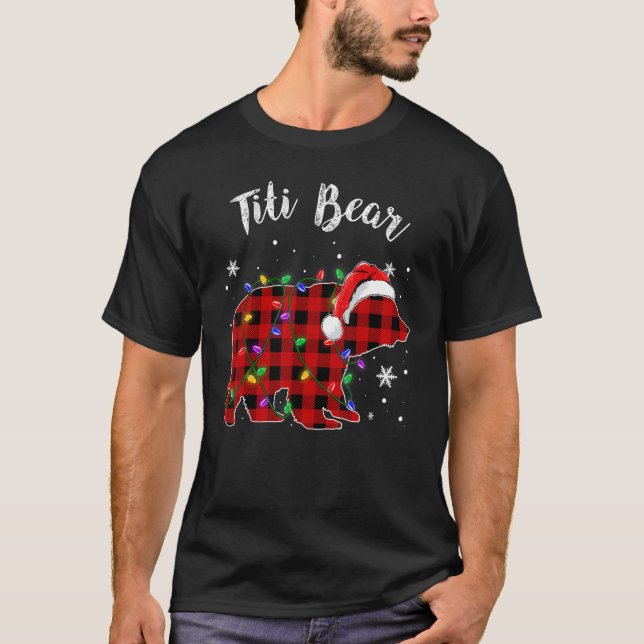 Red Plaid Titi Bear Matching Family Christmas Paja T-Shirt (Front)
