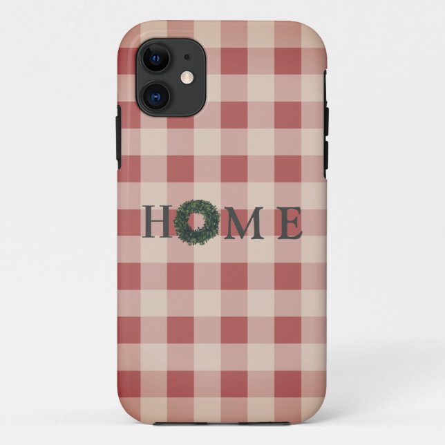 Red Plaid Typography HOME Country Pattern Case-Mate iPhone Case (Back)