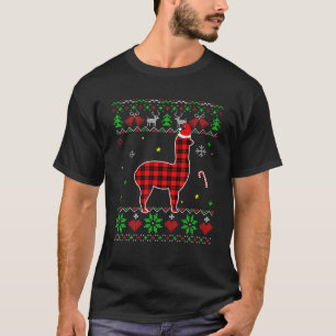Red Plaid Ugly Sweater Christmas Animals Alpaca Lo