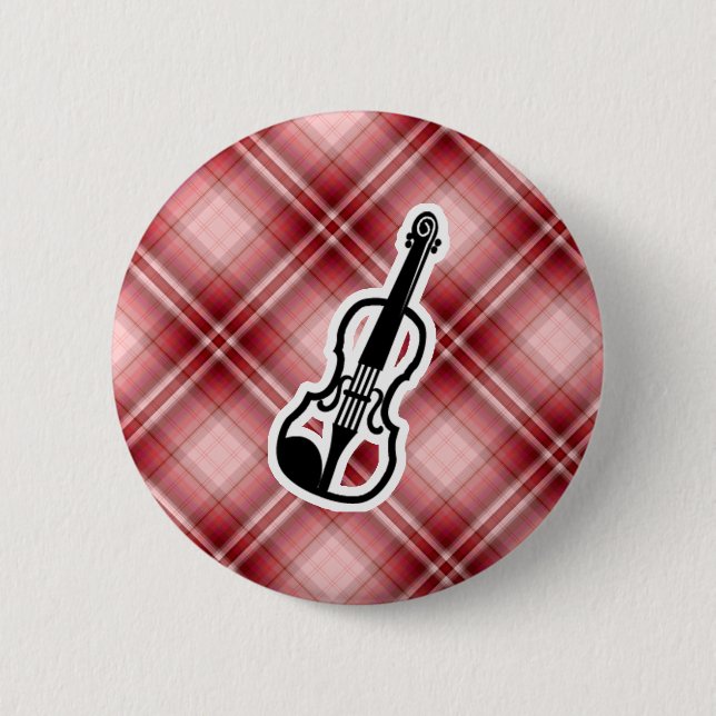Red Plaid Violin 6 Cm Round Badge (Front)