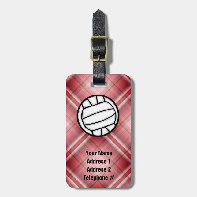 Red Plaid Volleyball Luggage Tag (Front Vertical)