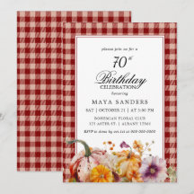 Red Plaid & Watercolor Pumpkins 70th Birthday