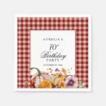 Red Plaid & Watercolor Pumpkins 70th Birthday