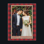 Red Plaid Wedding Photo Happy Holidays Kraft Postcard<br><div class="desc">Red Buffalo Plaid Wedding Photo Happy Holidays Kraft Postcard</div>