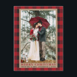 Red Plaid Wedding Photo Merry Christmas Kraft Postcard<br><div class="desc">Red Buffalo Plaid Wedding Photo Merry Christmas Kraft Holiday Postcard</div>
