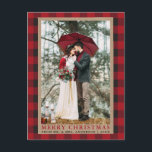 Red Plaid Wedding Photo Merry Christmas Kraft Postcard<br><div class="desc">Red Buffalo Plaid Wedding Photo Merry Christmas Kraft Holiday Postcard</div>