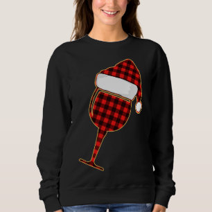 Red plaid Wine cup and Christmas Santa Hat Sweatshirt