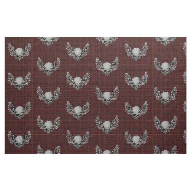 Red Plaid Winged Skulls Punk Print Fabric (Fat Quarter)