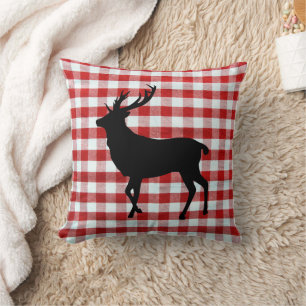 Red plaid with black deer  cushion