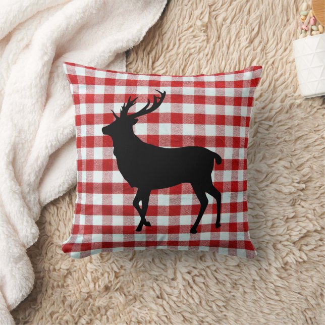 Red plaid with black deer  cushion (Blanket)
