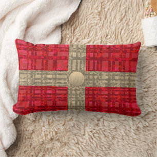Red Plaid with Ribbon and Button Lumbar Cushion