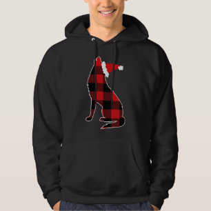 Red Plaid Wolf Santa Hat Christmas Pajama Wolf Lov Hoodie