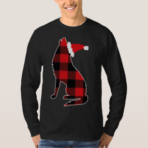 Red Plaid Wolf Santa Hat Christmas Pajama Wolf Lov T-Shirt