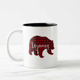 Red Plaid Wyoming Bear Matching Pajama Two-Tone Coffee Mug
