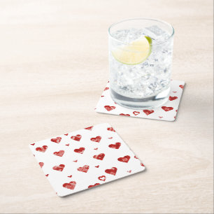Red Plaided Hearts Design  Glass Coaster