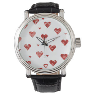 Red Plaided Hearts Design Watch