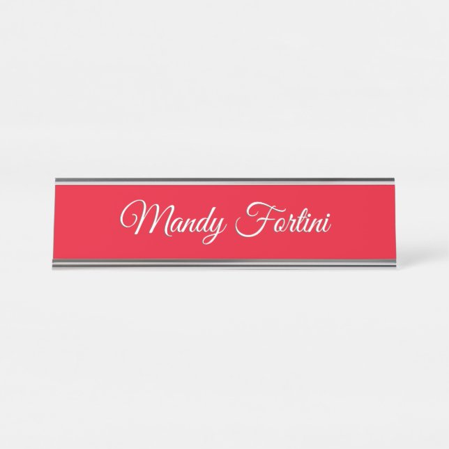 Red Plain Elegant Minimalist Calligraphy Desk Name Plate (Front)