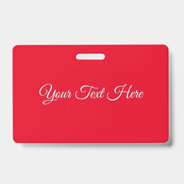 Red Plain Elegant Minimalist Calligraphy ID Badge (Front)