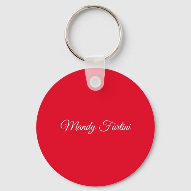 Red Plain Elegant Minimalist Calligraphy Key Ring (Front)
