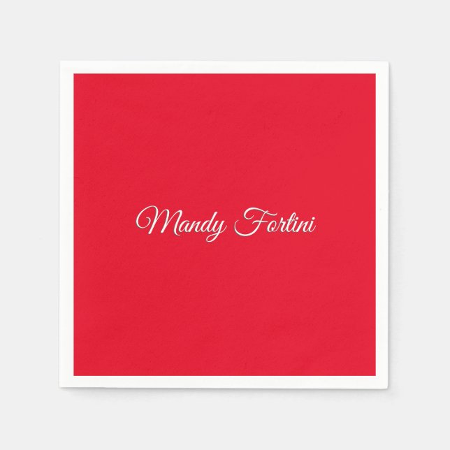 Red Plain Elegant Minimalist Calligraphy Napkin (Front)