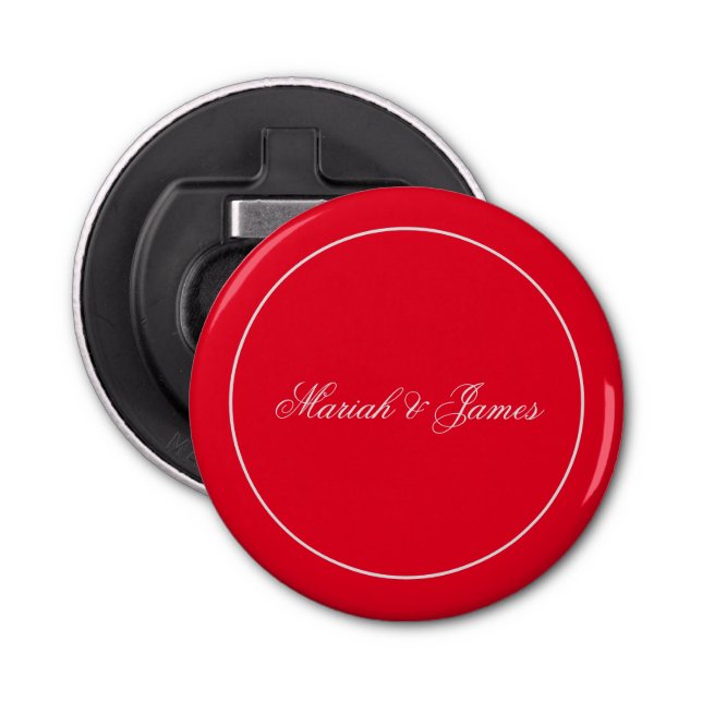 Red Plain Elegant Minimalist Names Calligraphy Bottle Opener (Front)