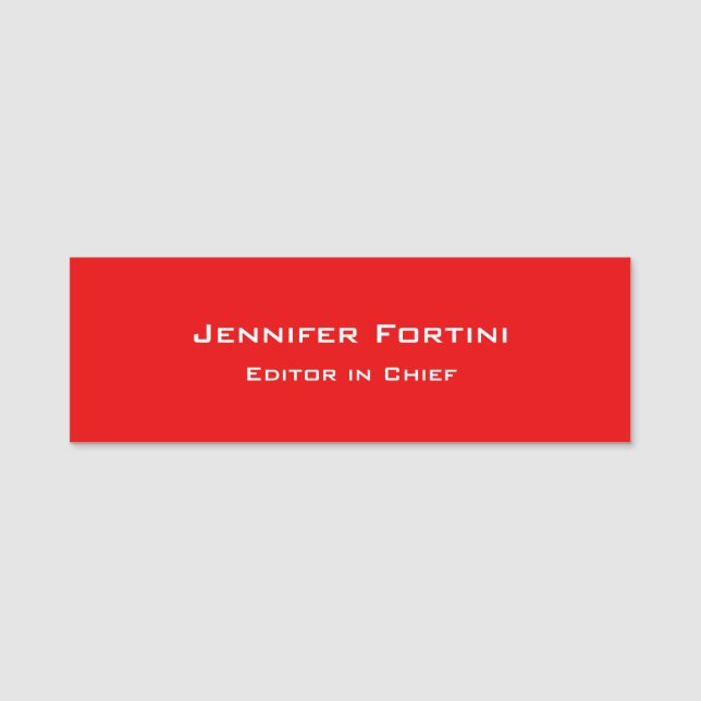 Red Plain Elegant Modern Minimalist Name Tag (Front)