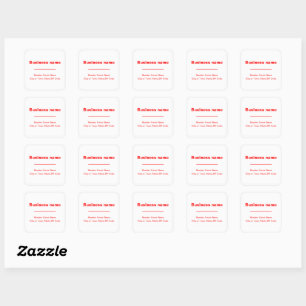 Red Plain Texts Business Address on White Square Sticker