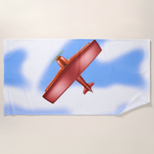 Red Plane Aviation Sky Blue Clouds Beach Towel