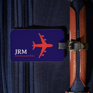 Red Plane on Blue Personalised Travel Luggage Tag