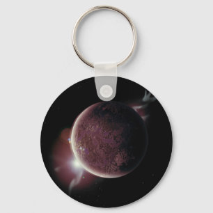 red planet in the universe with aura and stars key ring