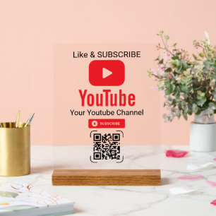 Red Play Button YouTube Channel QR Code Acrylic Sign