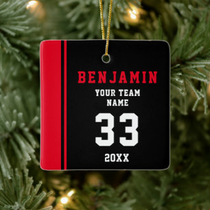 Red Player Name Number Team Sports Kids Keepsake Ceramic Ornament