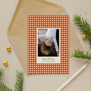 Red Playful Hand-Drawn Chequered Photo Holiday Card