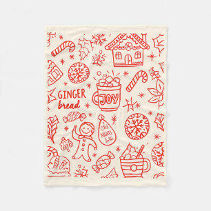 Red Playful Hand Drawn Doodle Whimsical Christmas  Fleece Blanket