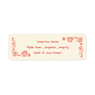 Red Playful Hand Drawn Doodle Whimsical Christmas  Return Address Label