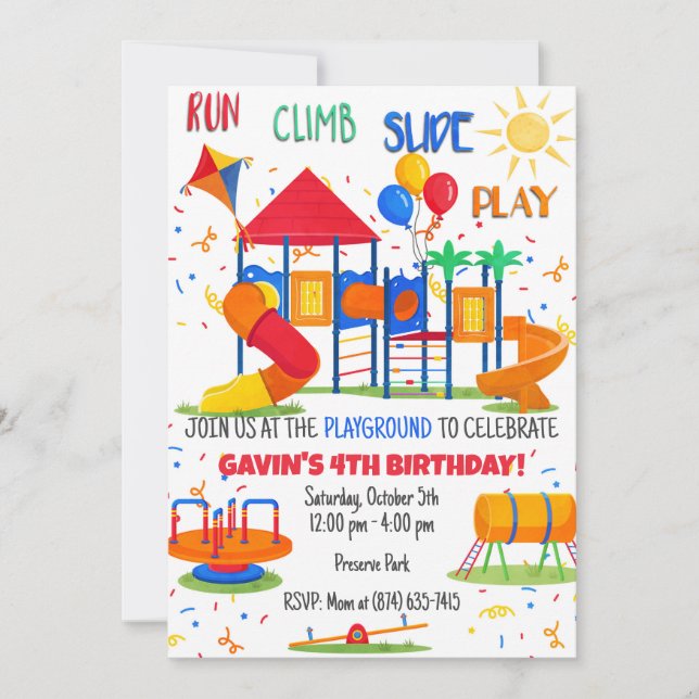 Red Playground Boys Invitation (Front)