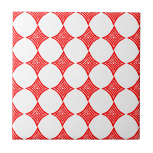 Red Playing Card Symbol Diamond Shape Lino Cut Ceramic Tile